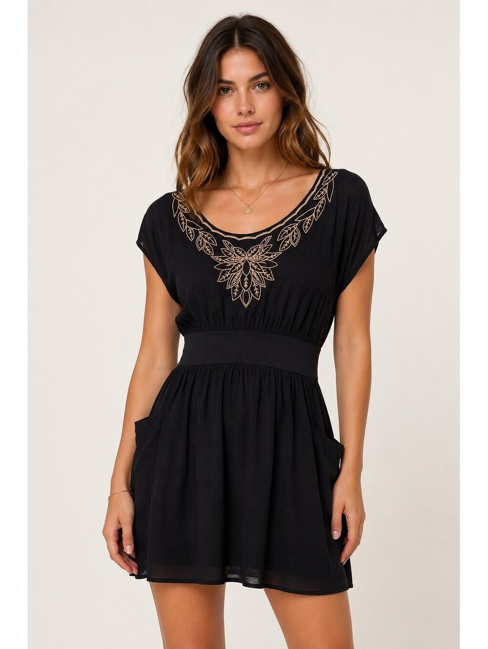 Staccato Black Embroidered Boho Y2K Tunic Mini Dress Size M